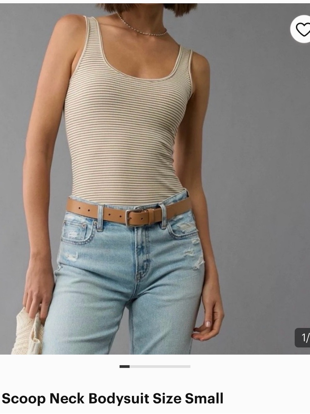 American Eagle Outfitters Striped Scoop Neck Bodysuit — Cream & Tan